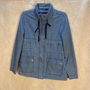 Ashley Vintage Charm Jeans Jacket with Button-up Collar and Drawstring (NWT)